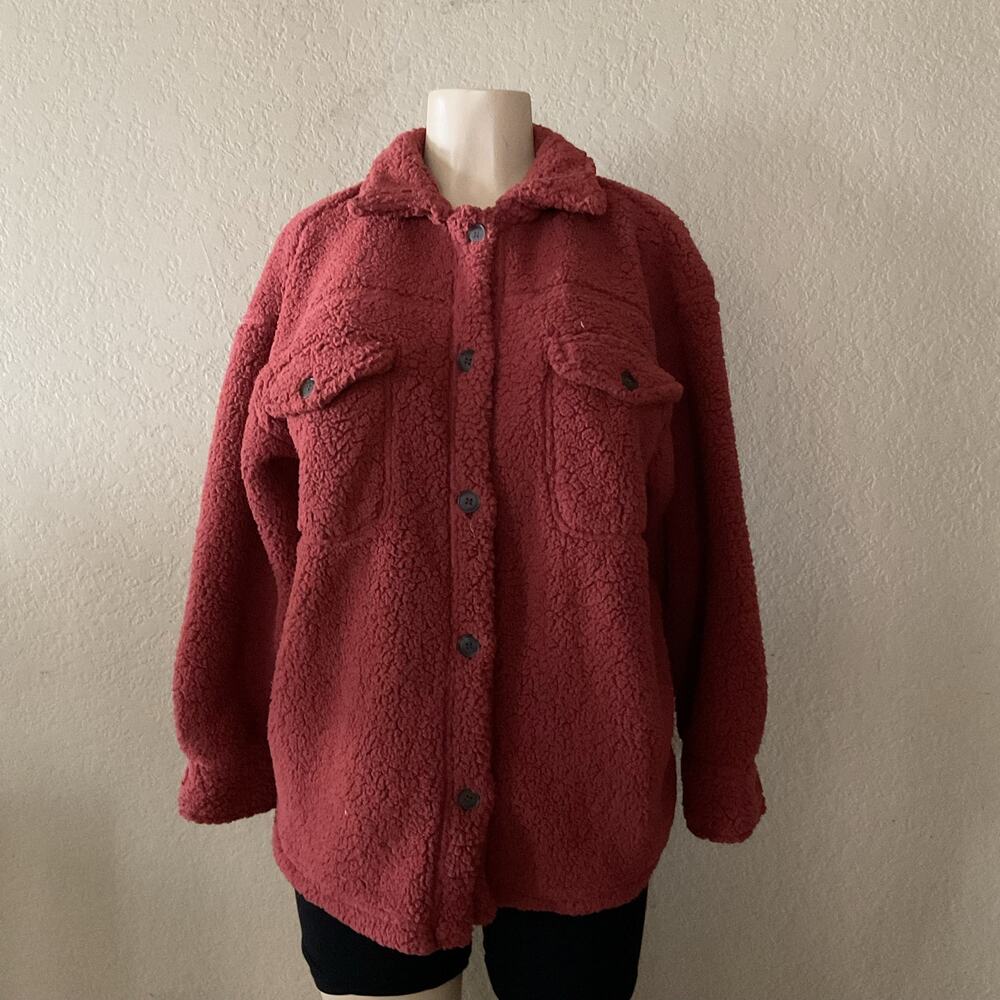 32 Degrees Heat Women’s Sherpa Fleece Shirt Jacket Shacket Rust Pink XS/S
